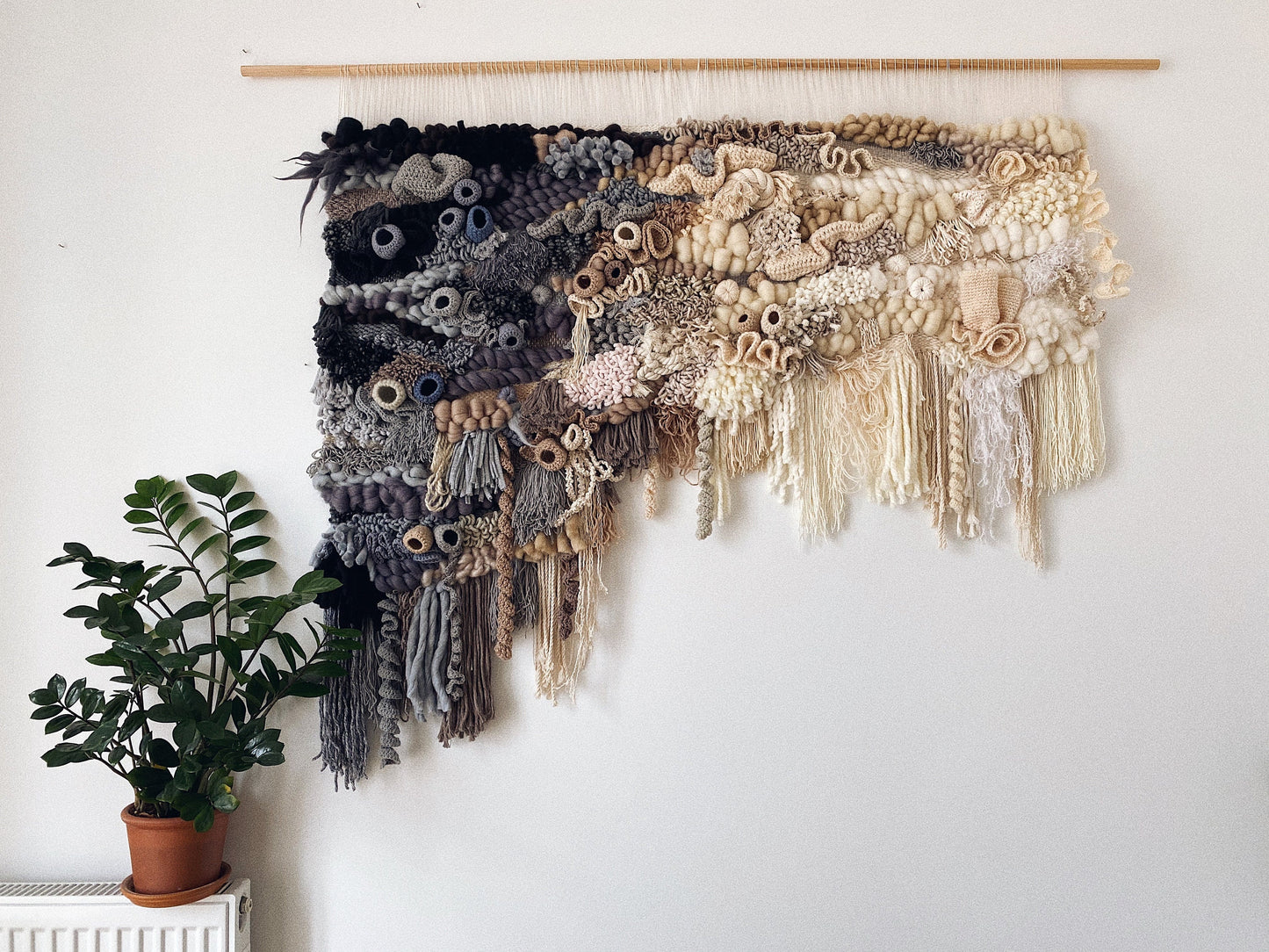 Custom Gradient Wall Hanging – Black to White Handcrafted Fiber Art Tapestry