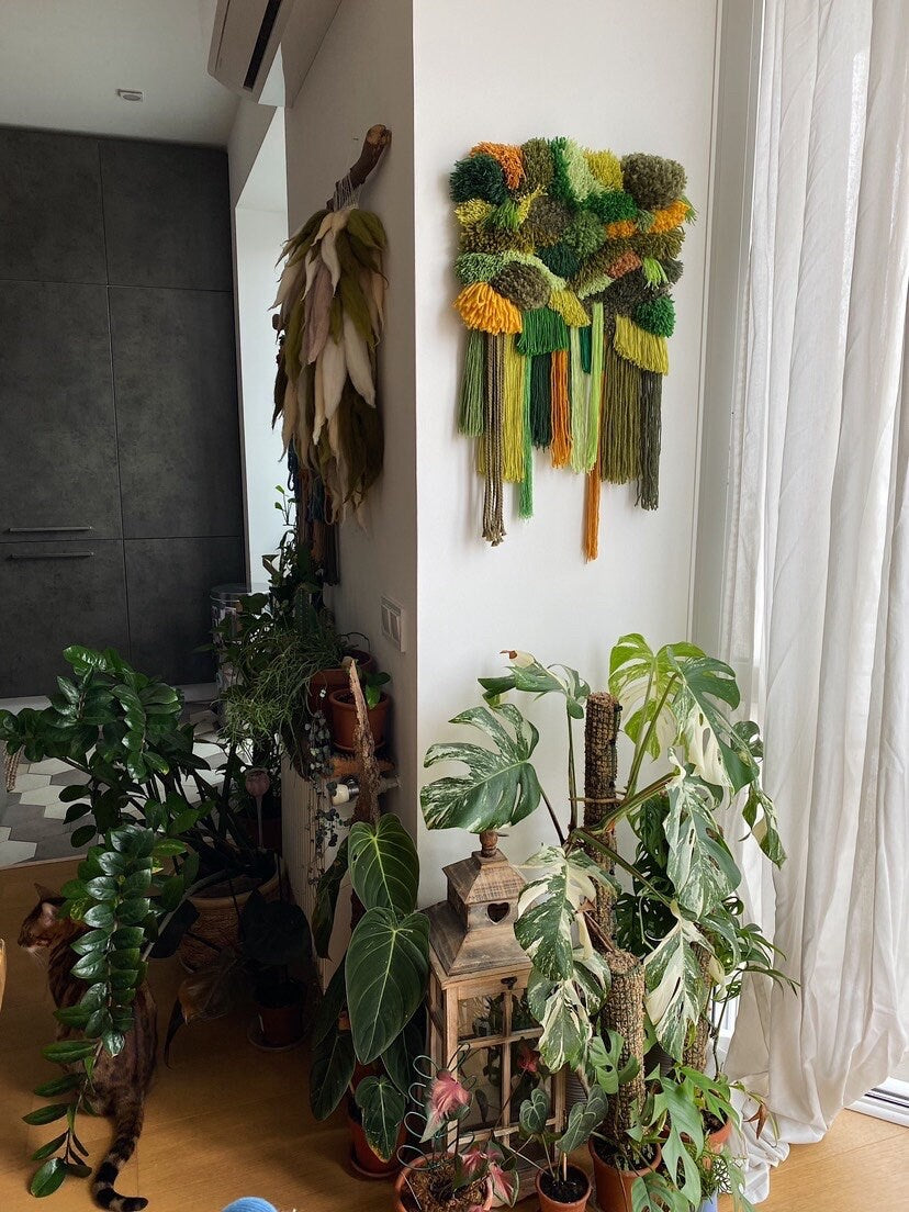Moss Green Woven Wall Hanging – Handwoven Fiber Art Tapestry