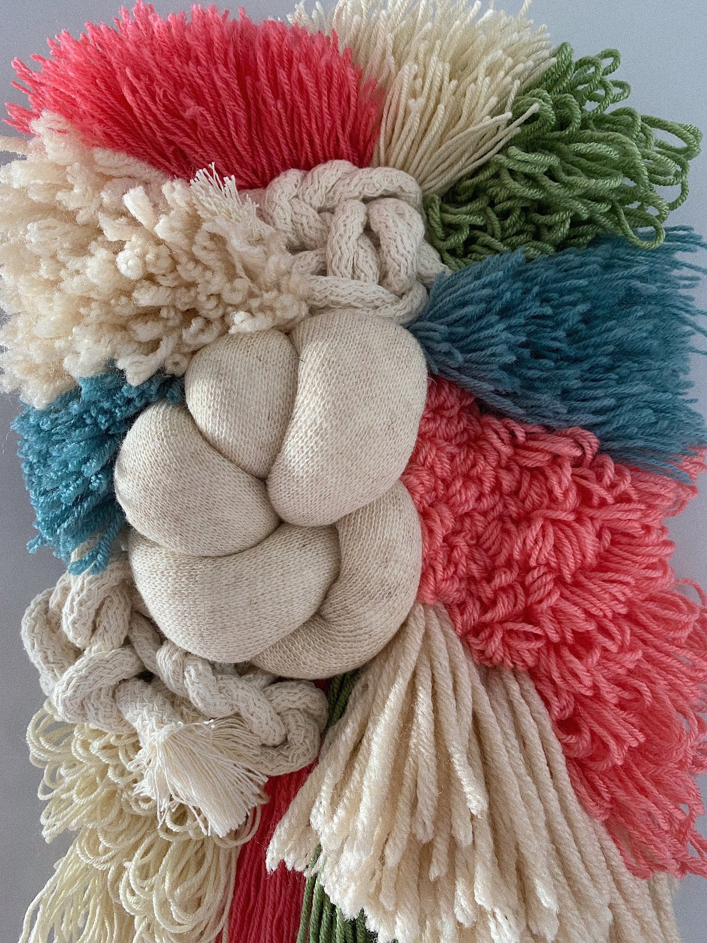 Coral Teal Ivory Woven Wall Hanging – Handmade Fiber Art Decor