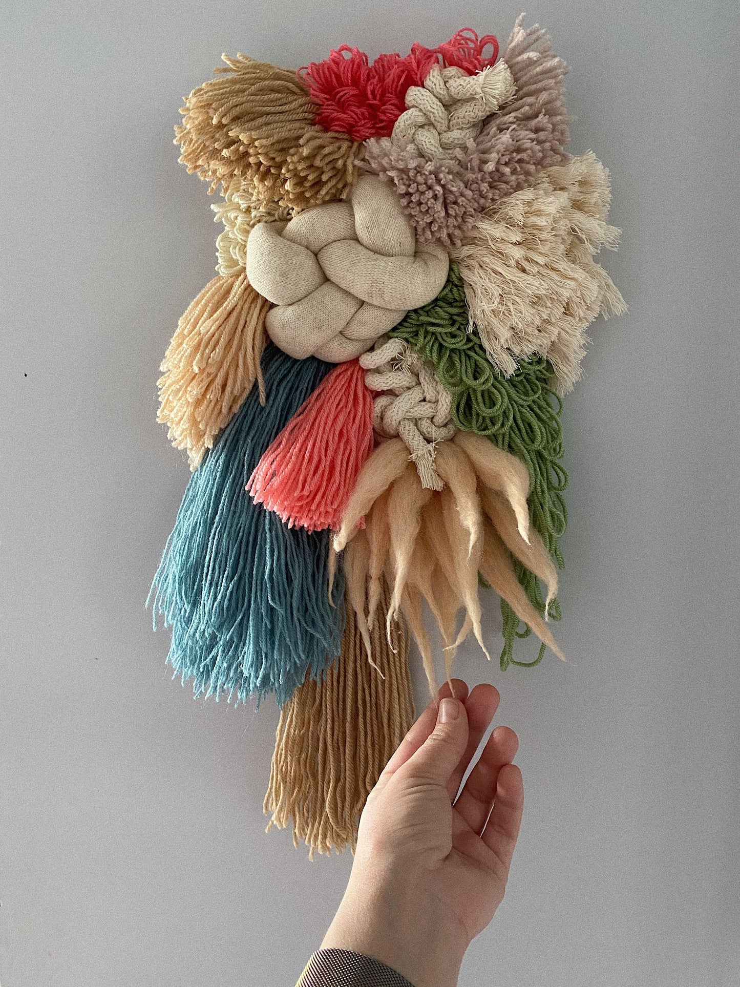 Coral Teal Ivory Woven Wall Hanging – Handmade Fiber Art Decor