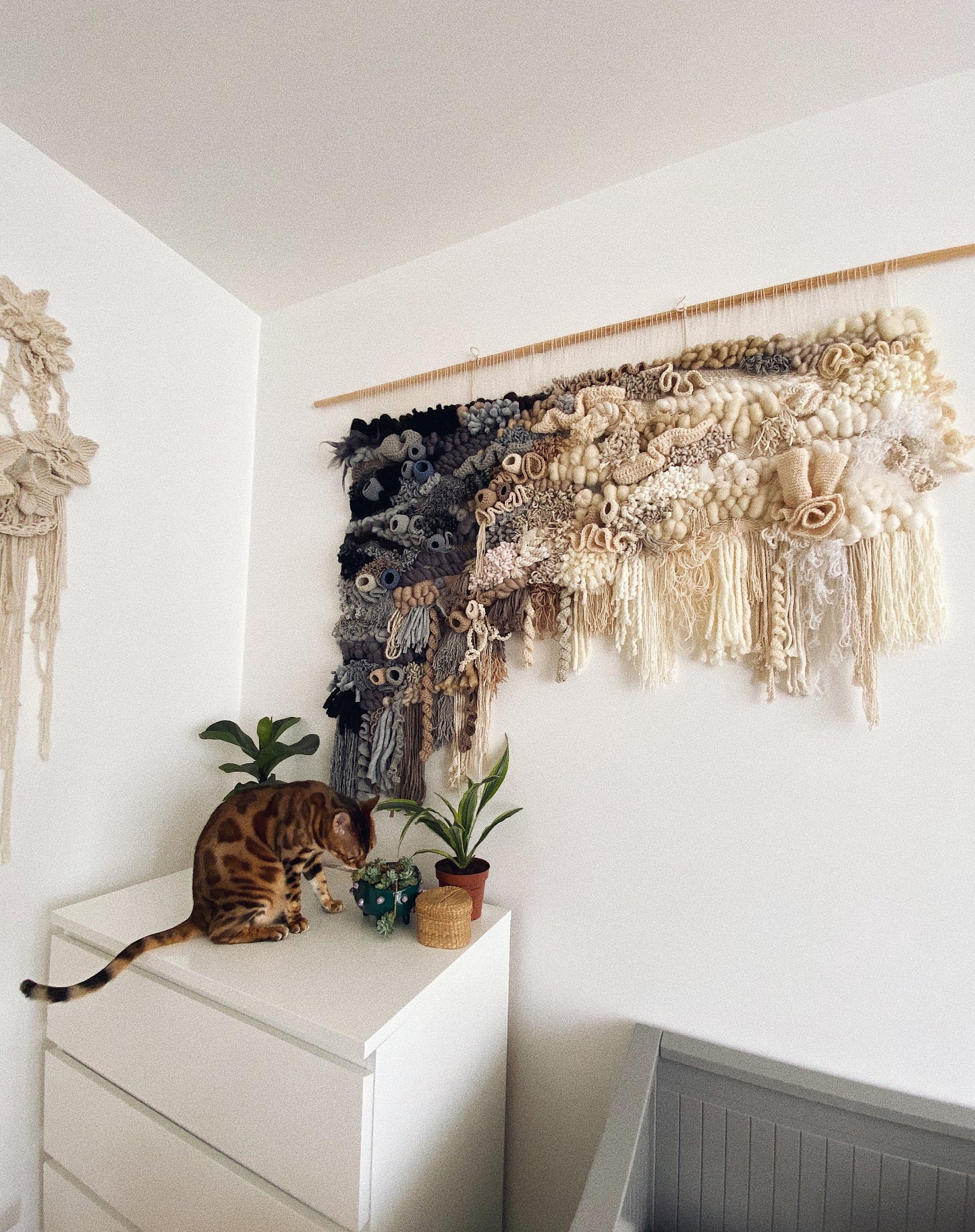 Custom Gradient Wall Hanging – Black to White Handcrafted Fiber Art Tapestry
