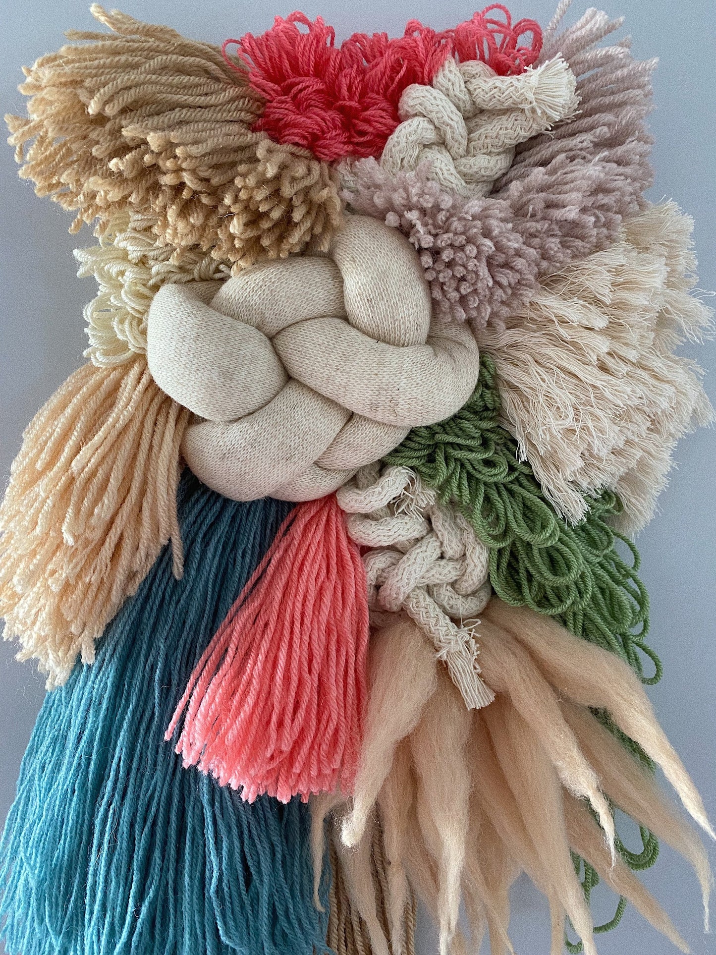 Coral Teal Ivory Woven Wall Hanging – Handmade Fiber Art Decor