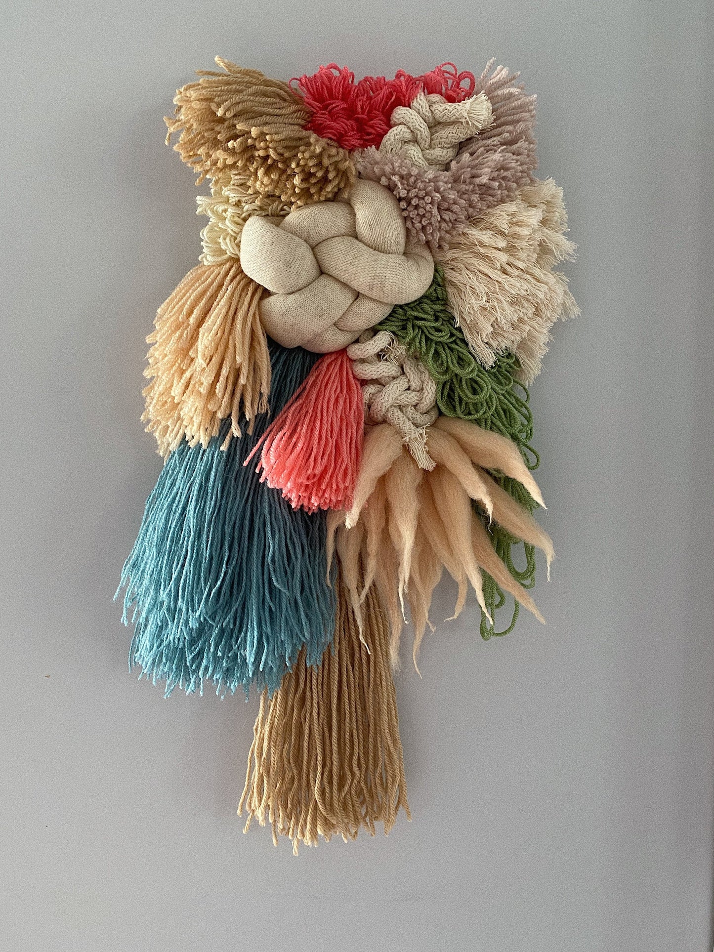 Coral Teal Ivory Woven Wall Hanging – Handmade Fiber Art Decor