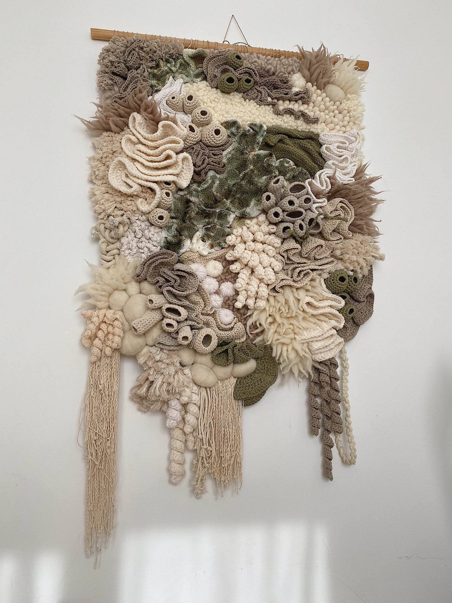 Coral Reef Fiber Art Wall Hanging, Crocheted Knitted Felted Tapestry