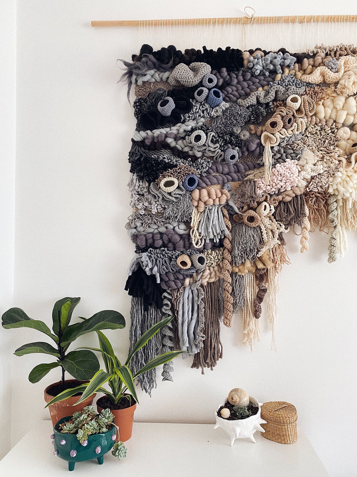 Custom Gradient Wall Hanging – Black to White Handcrafted Fiber Art Tapestry
