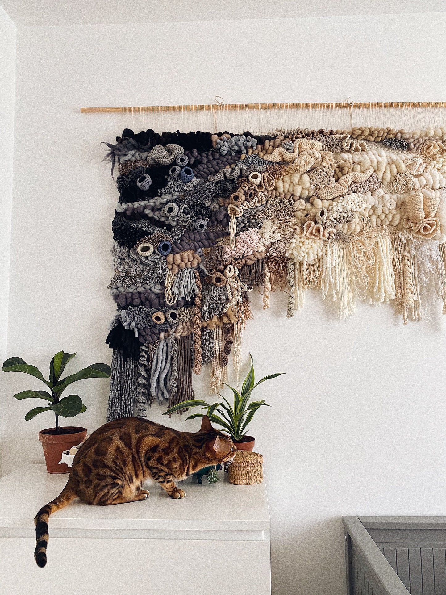 Custom Gradient Wall Hanging – Black to White Handcrafted Fiber Art Tapestry