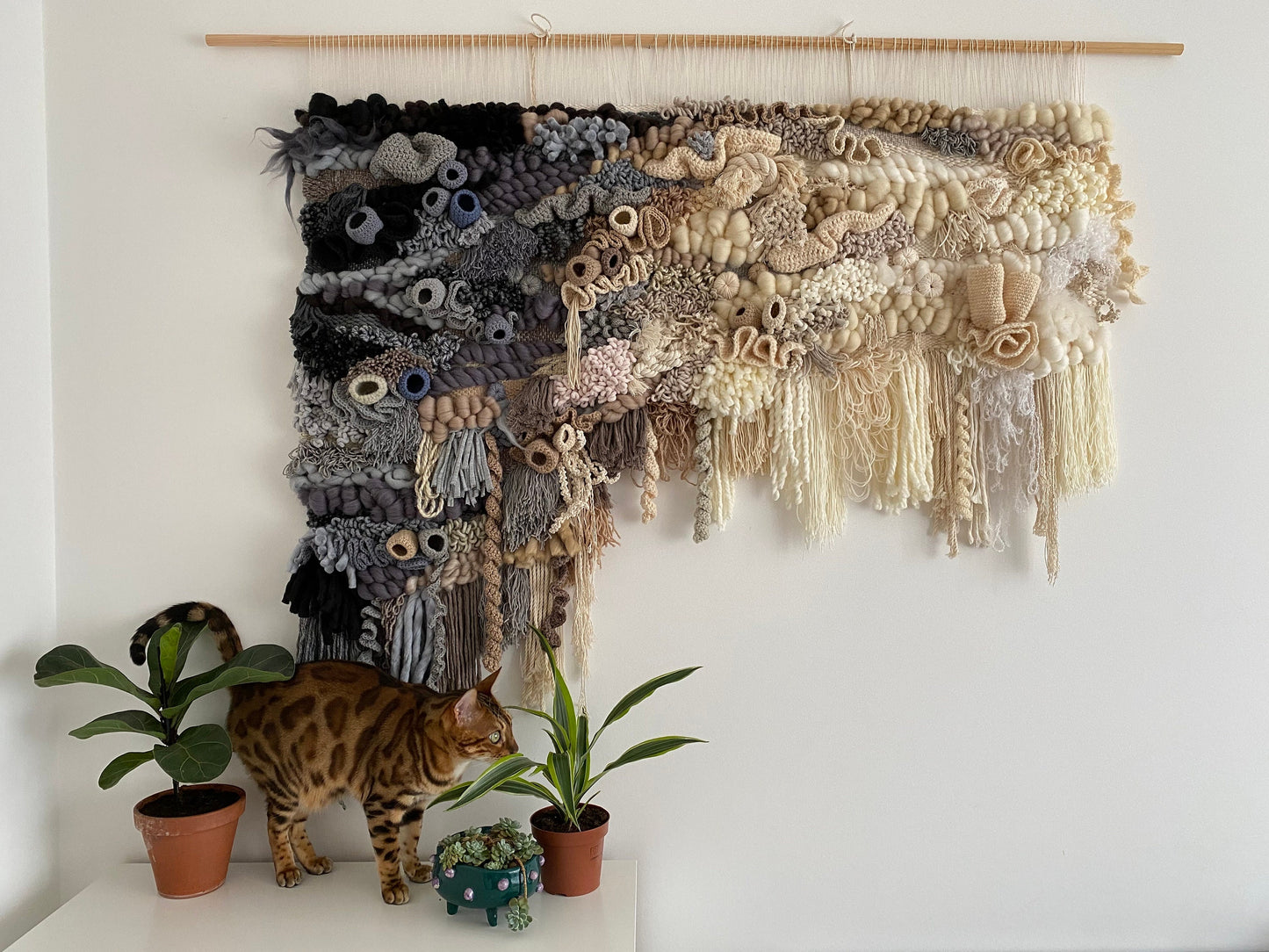 Custom Gradient Wall Hanging – Black to White Handcrafted Fiber Art Tapestry