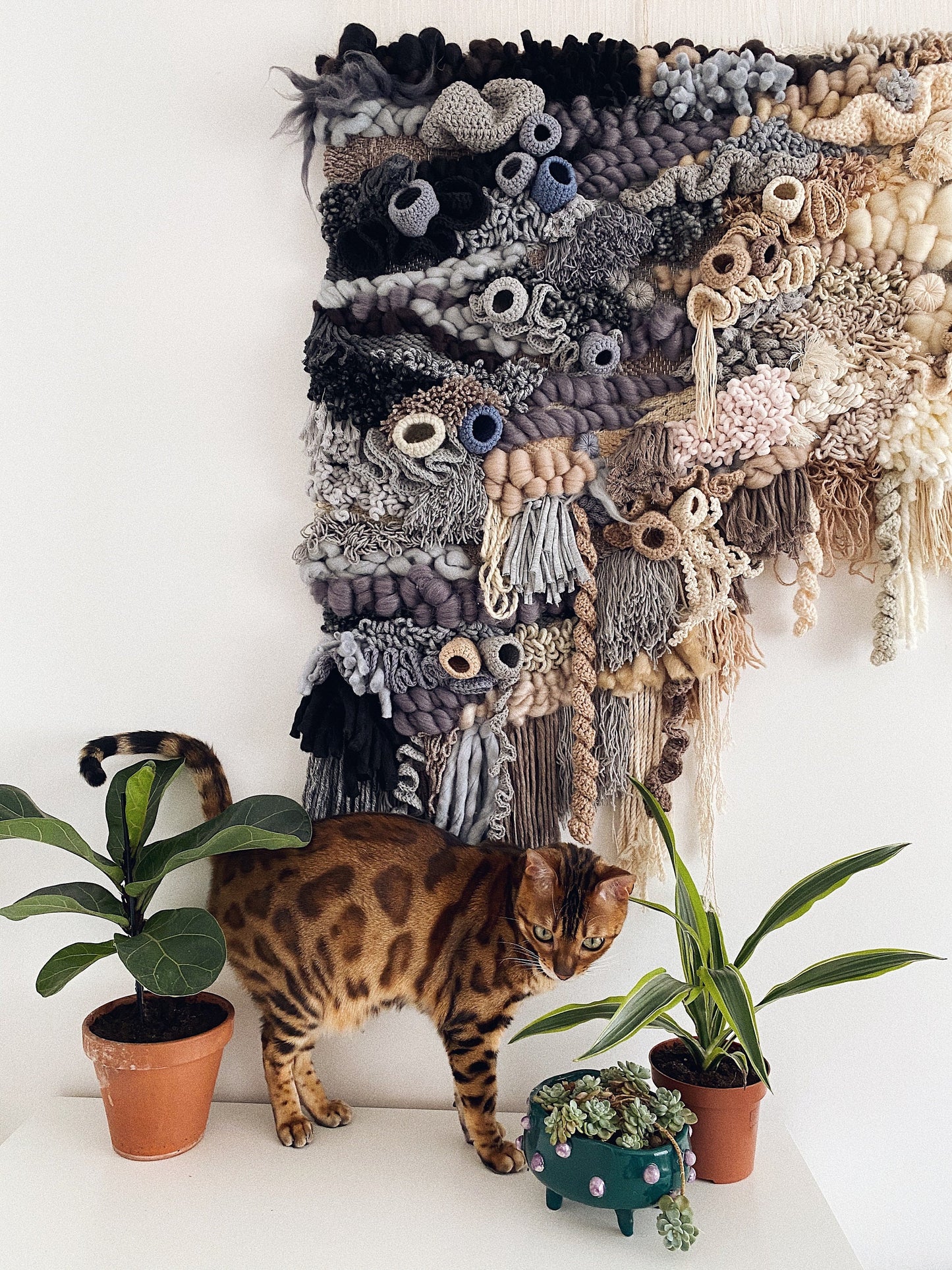 Custom Gradient Wall Hanging – Black to White Handcrafted Fiber Art Tapestry