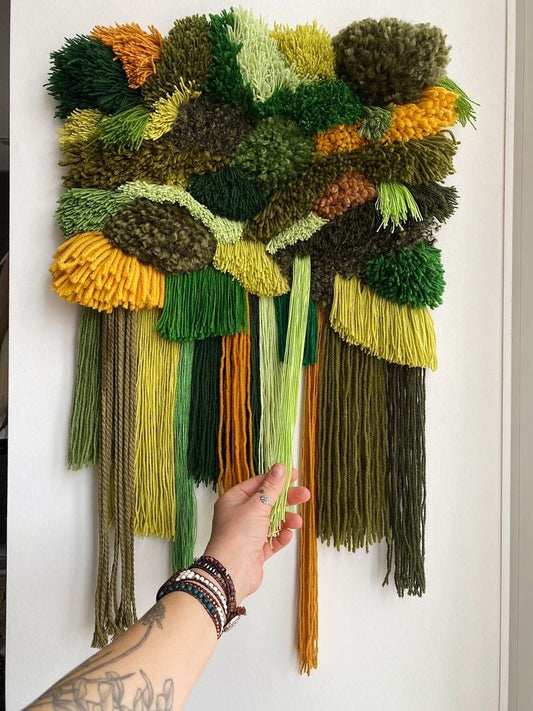 Moss Green Woven Wall Hanging – Handwoven Fiber Art Tapestry