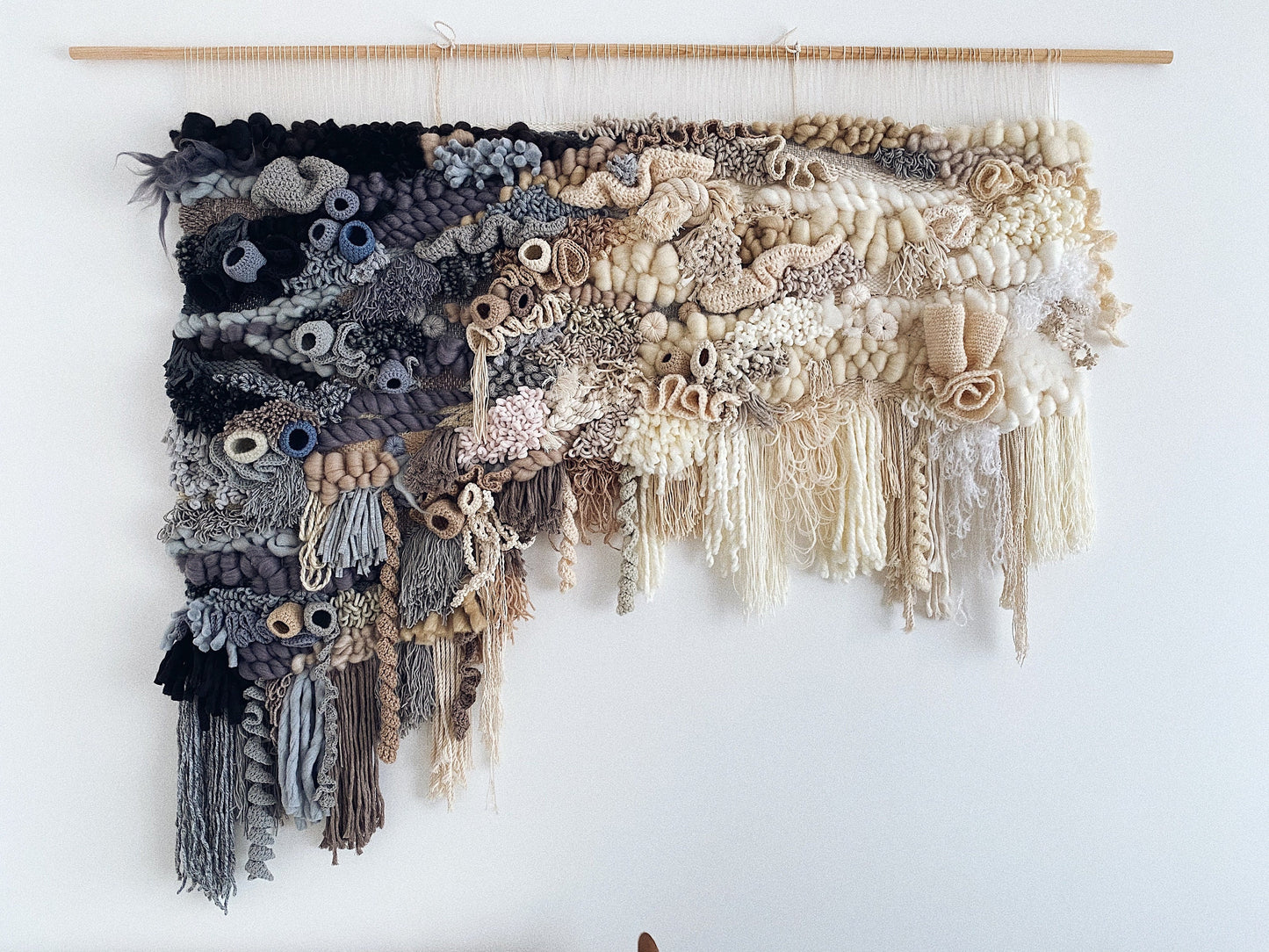 Custom Gradient Wall Hanging – Black to White Handcrafted Fiber Art Tapestry