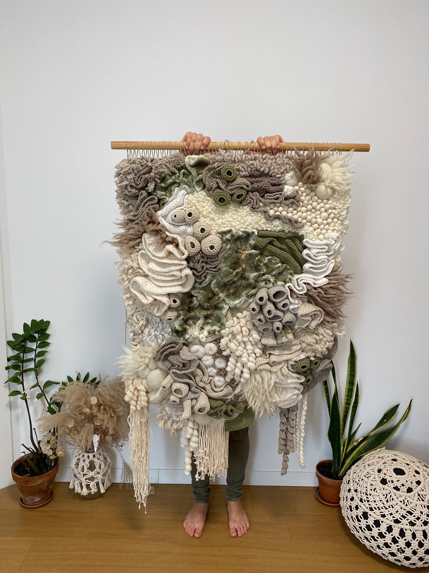 Coral Reef Fiber Art Wall Hanging, Crocheted Knitted Felted Tapestry