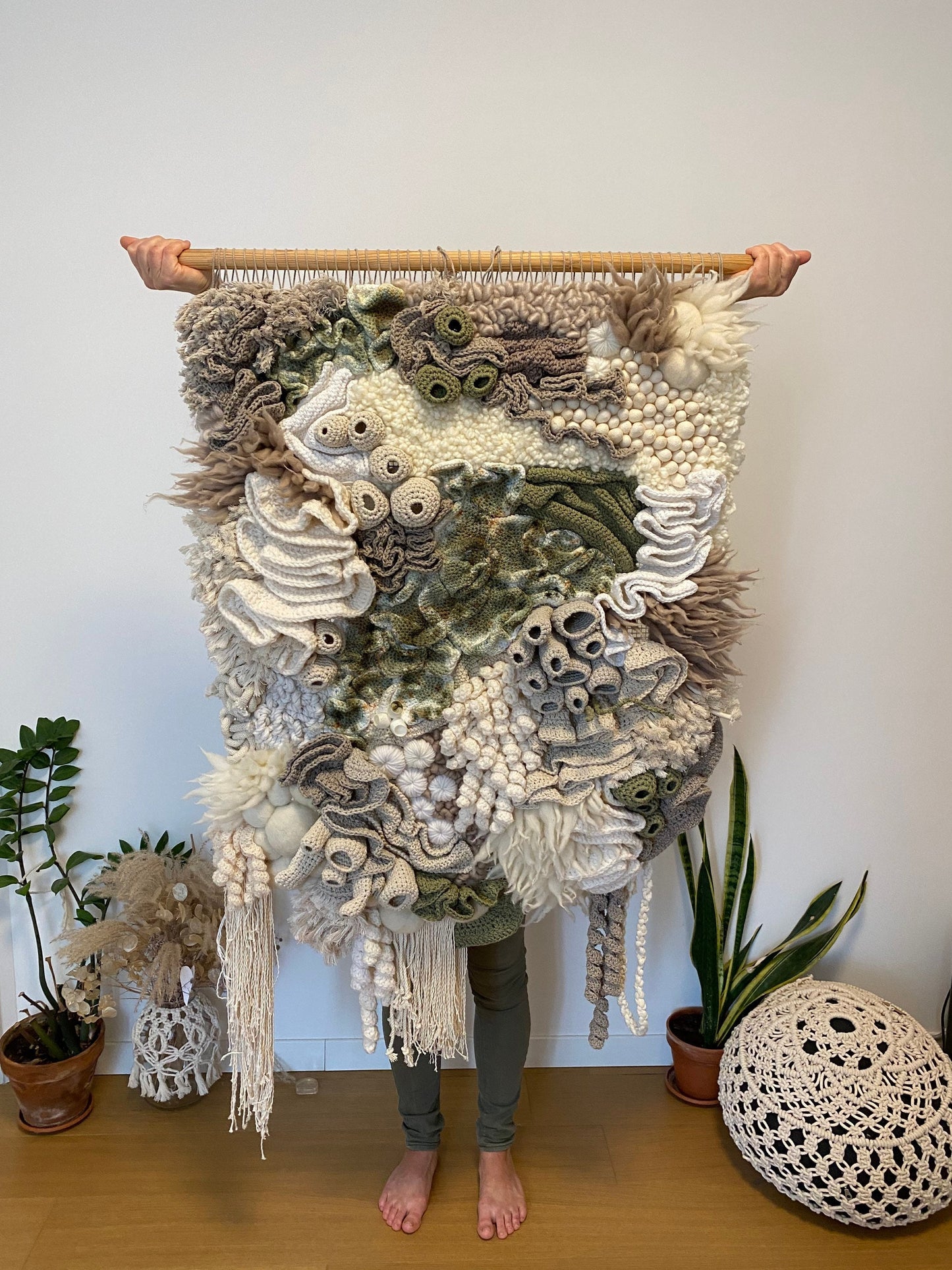 Coral Reef Fiber Art Wall Hanging, Crocheted Knitted Felted Tapestry