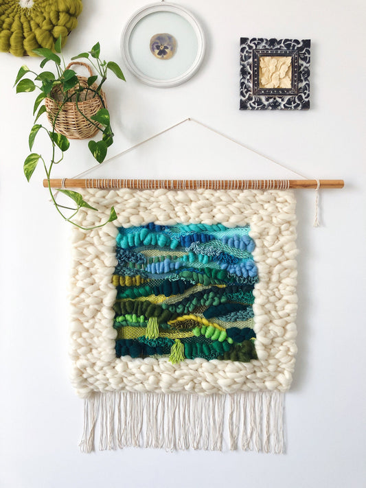 Handwoven Wool Wall Hanging – Textured Landscape Fiber Art Decor