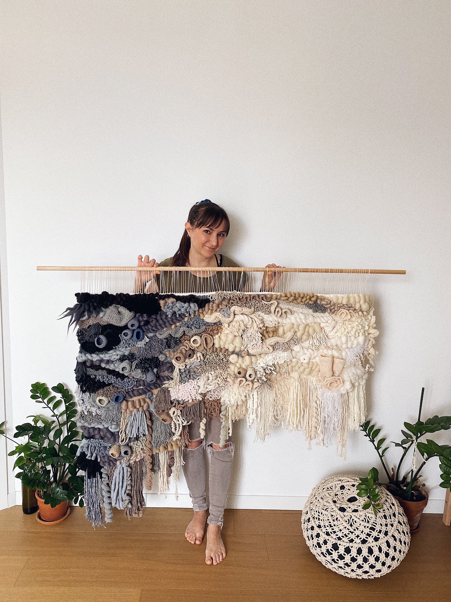 Custom Gradient Wall Hanging – Black to White Handcrafted Fiber Art Tapestry