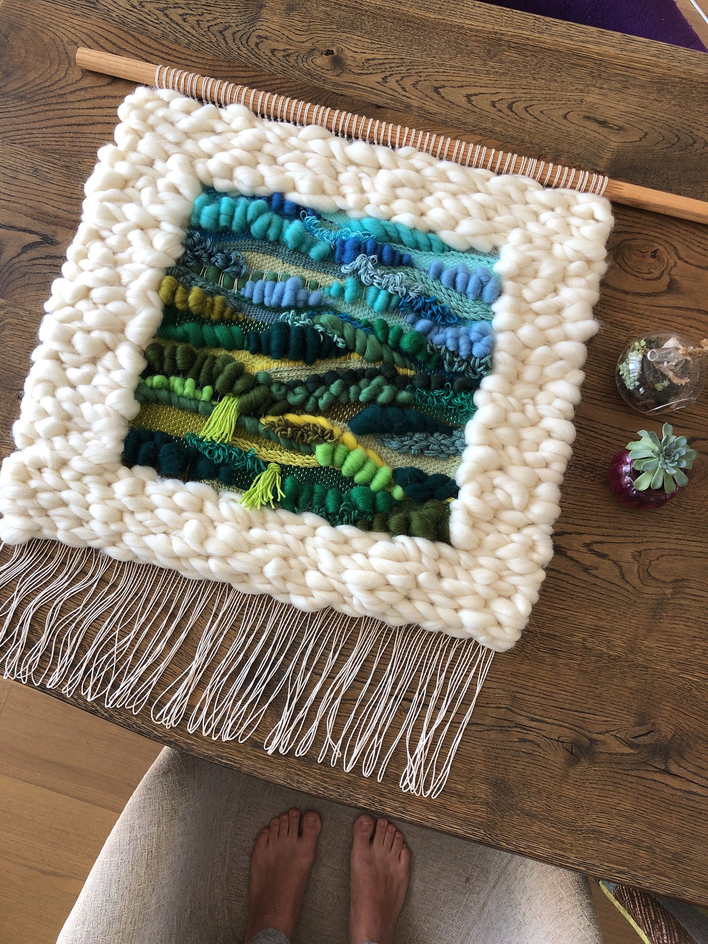 Handwoven Wool Wall Hanging – Textured Landscape Fiber Art Decor