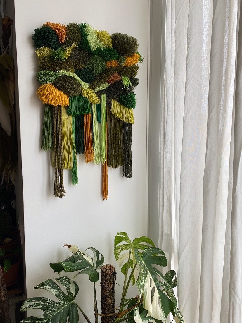 Moss Green Woven Wall Hanging – Handwoven Fiber Art Tapestry