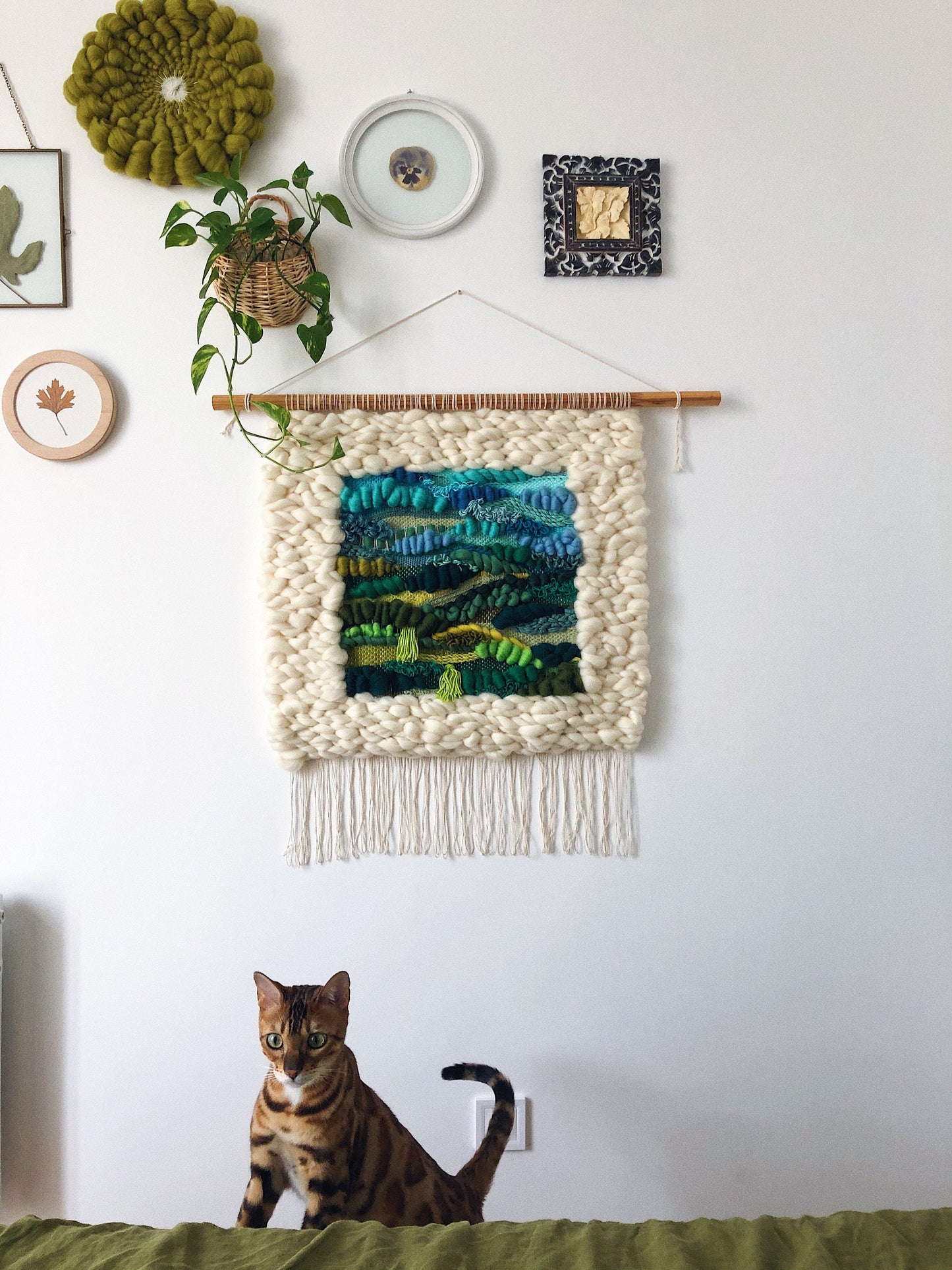 Handwoven Wool Wall Hanging – Textured Landscape Fiber Art Decor