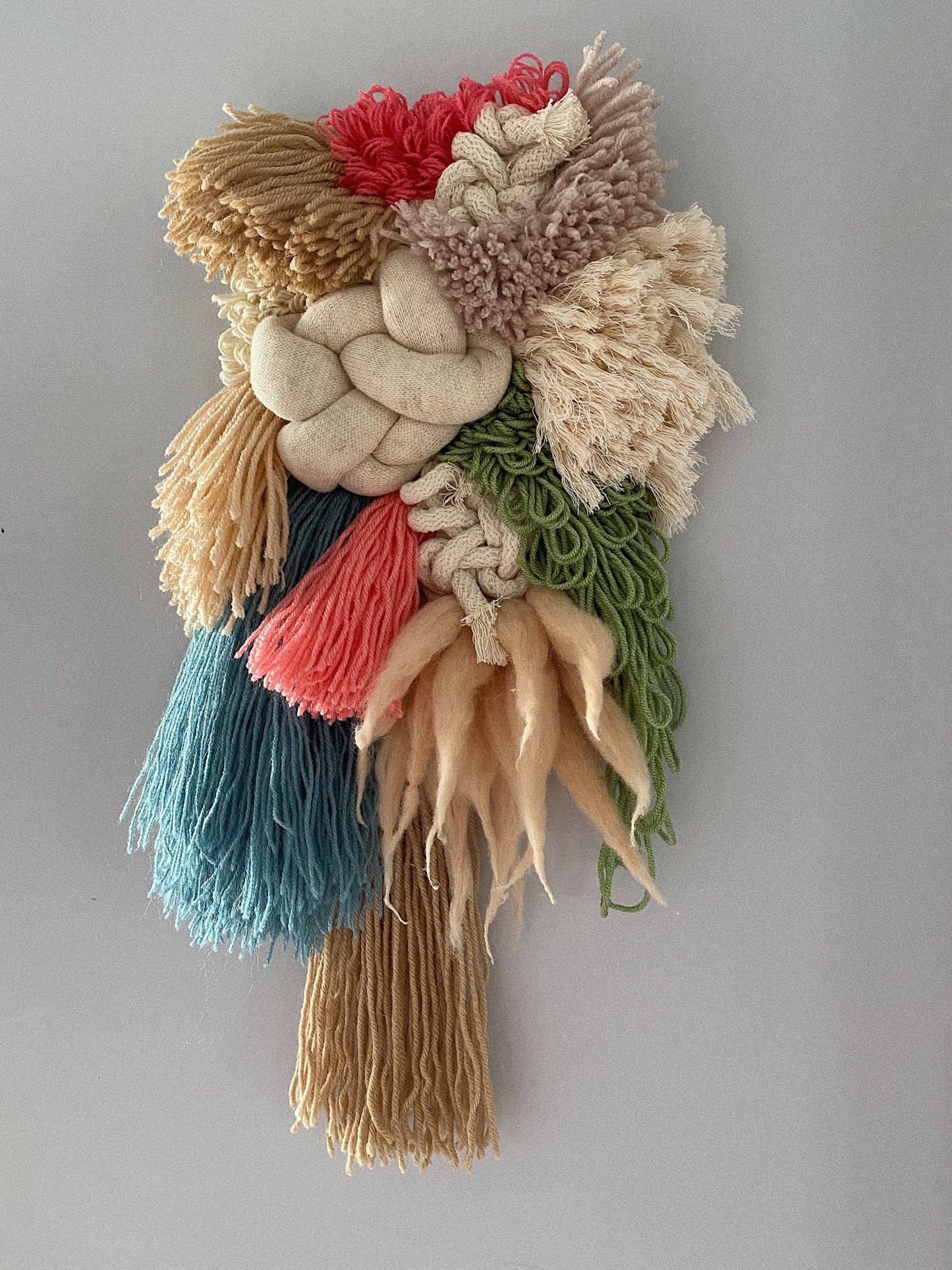 Coral Teal Ivory Woven Wall Hanging – Handmade Fiber Art Decor