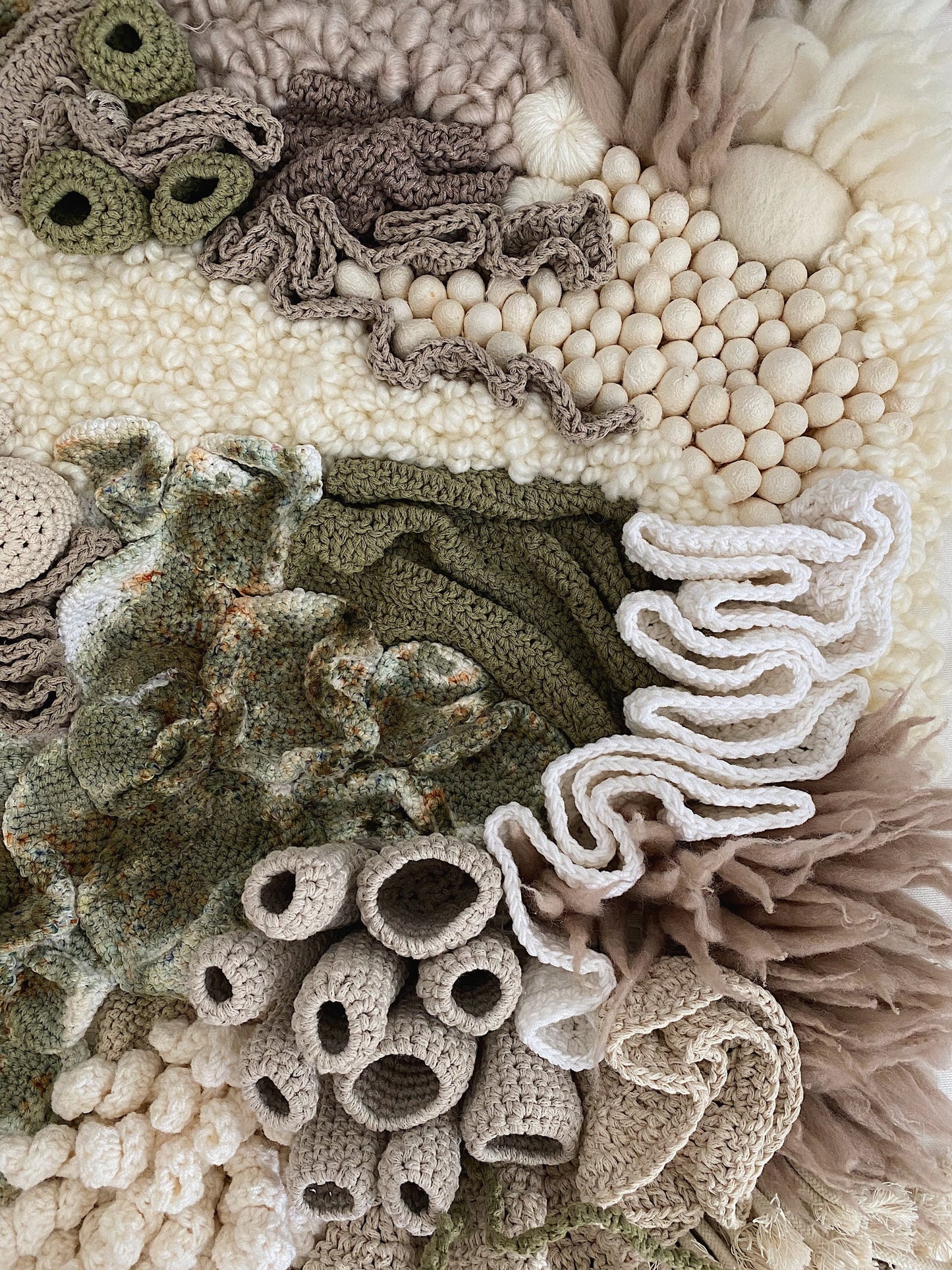 Coral Reef Fiber Art Wall Hanging, Crocheted Knitted Felted Tapestry