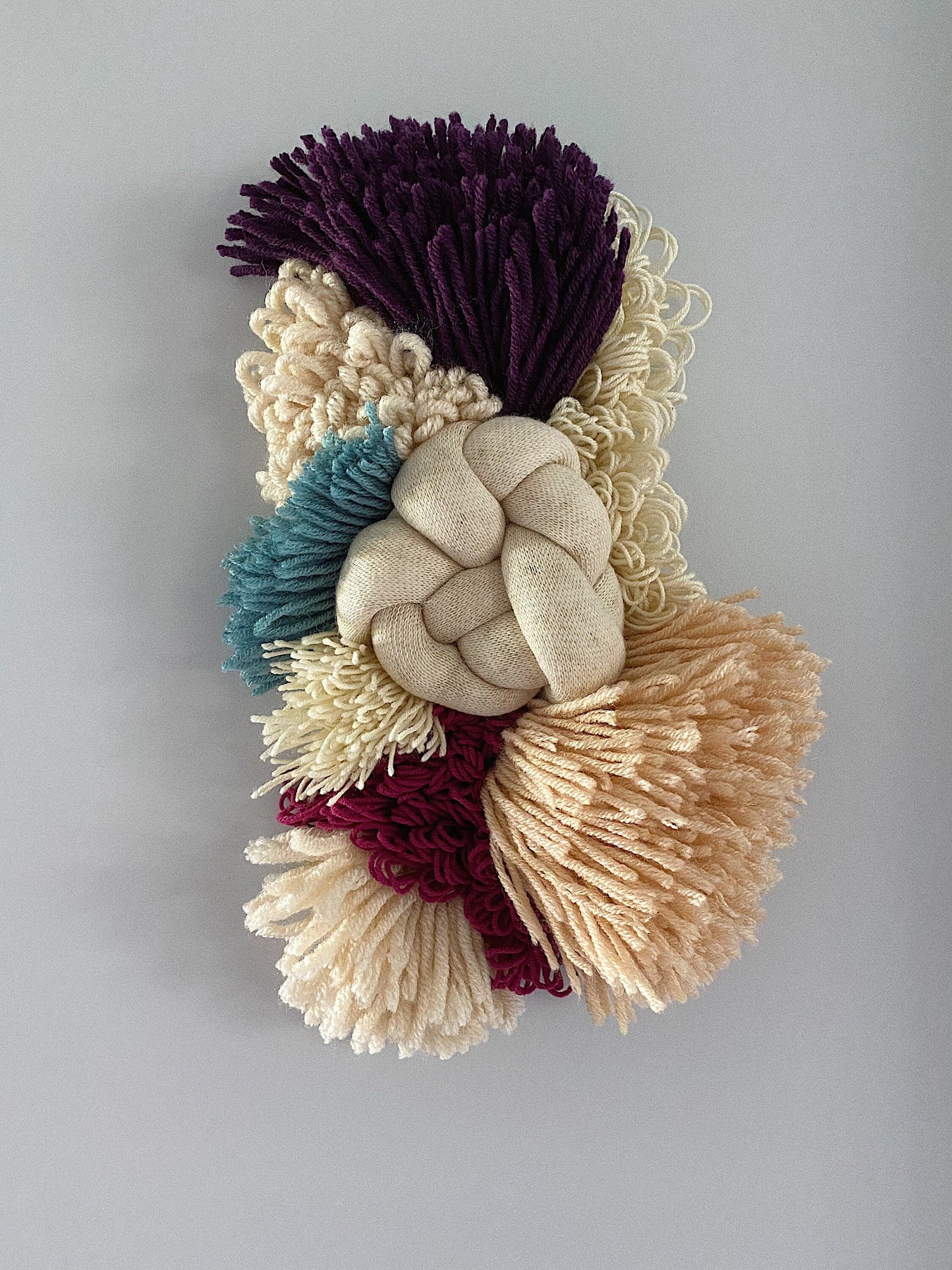 Coral Teal Ivory Burgundy Woven Wall Hanging – Handmade Fiber Art Decor