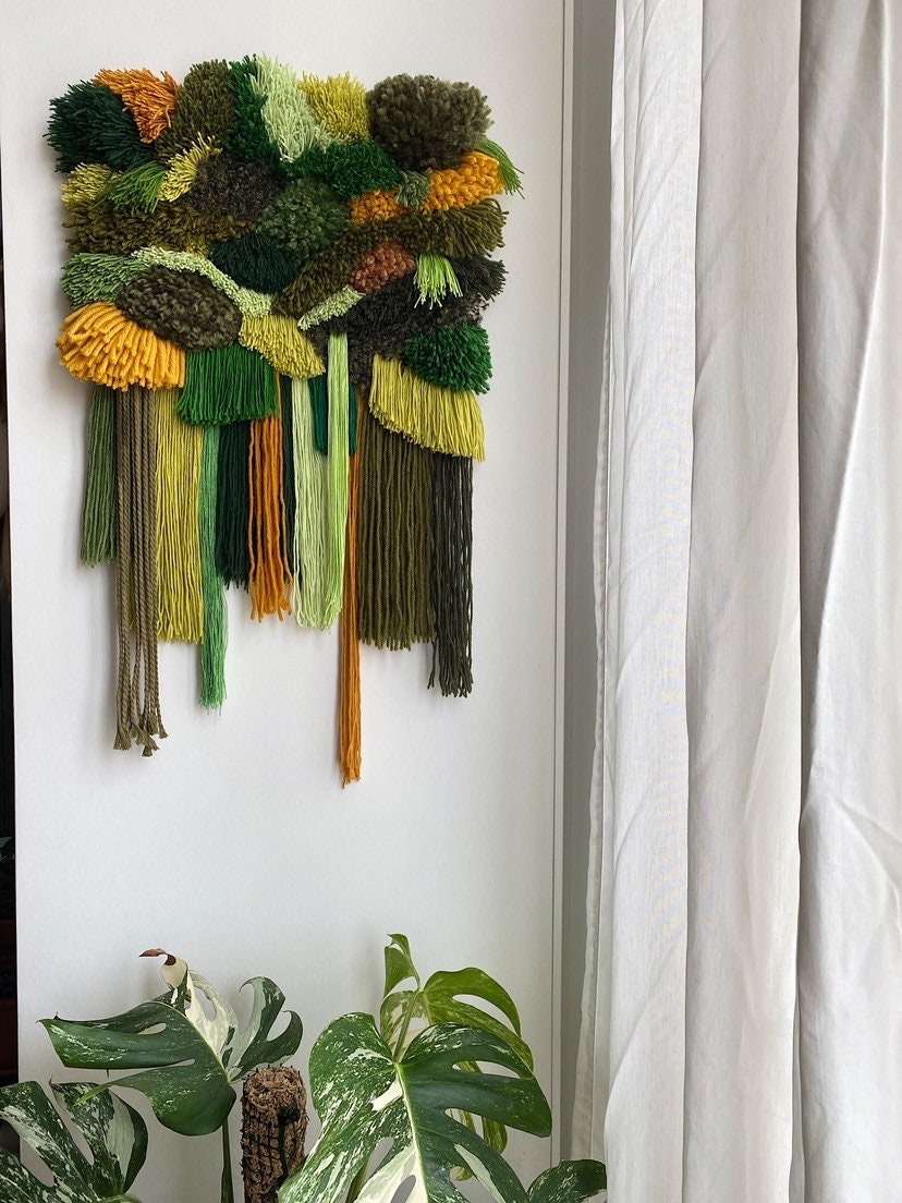 Moss Green Woven Wall Hanging – Handwoven Fiber Art Tapestry