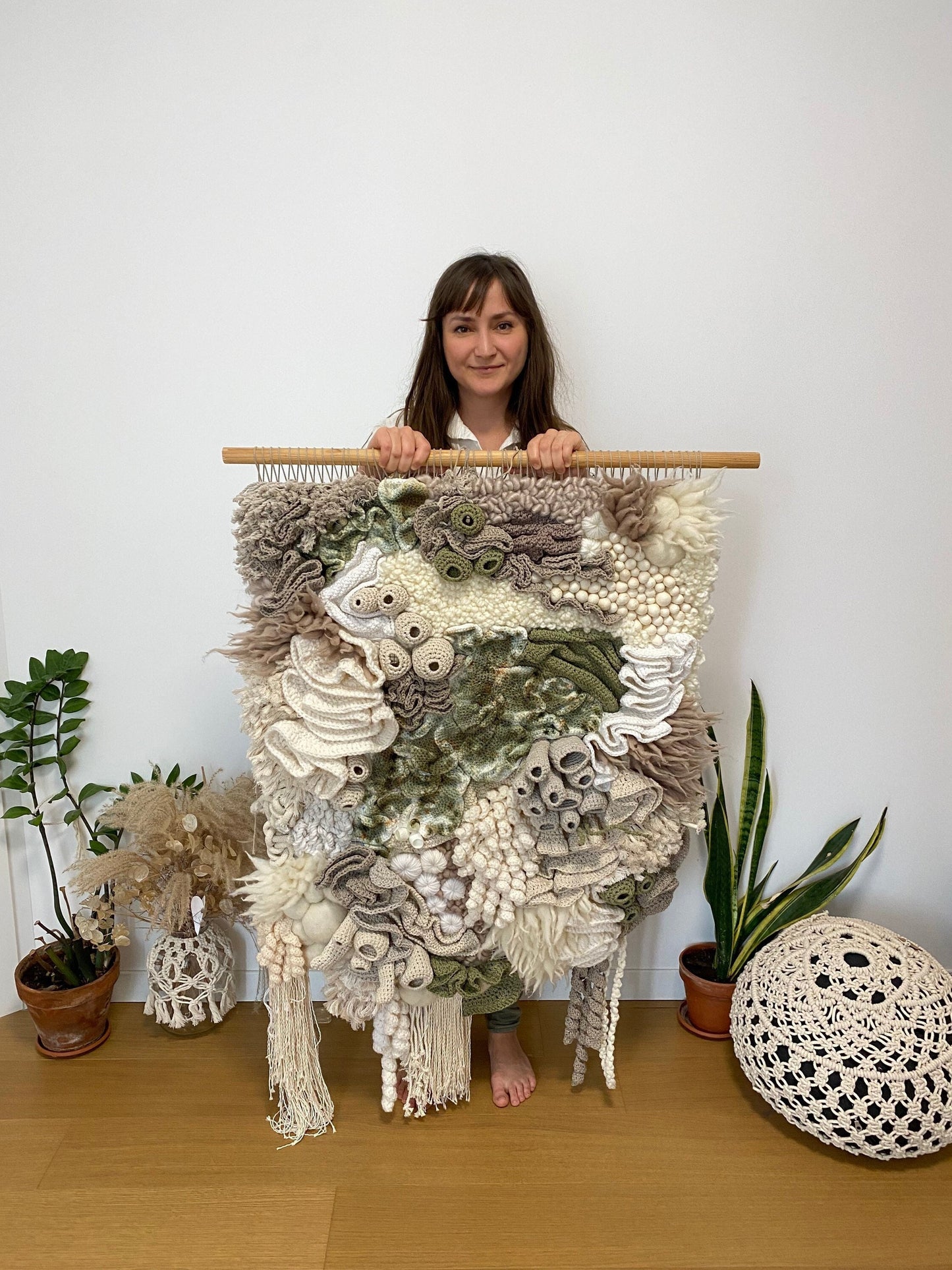 Coral Reef Fiber Art Wall Hanging, Crocheted Knitted Felted Tapestry