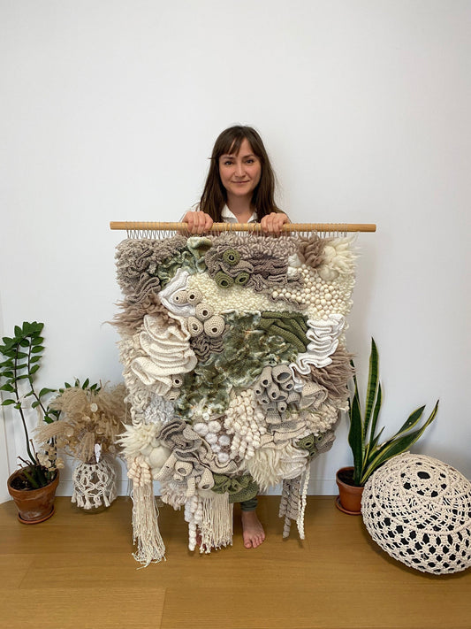 Coral Reef Fiber Art Wall Hanging, Crocheted Knitted Felted Tapestry