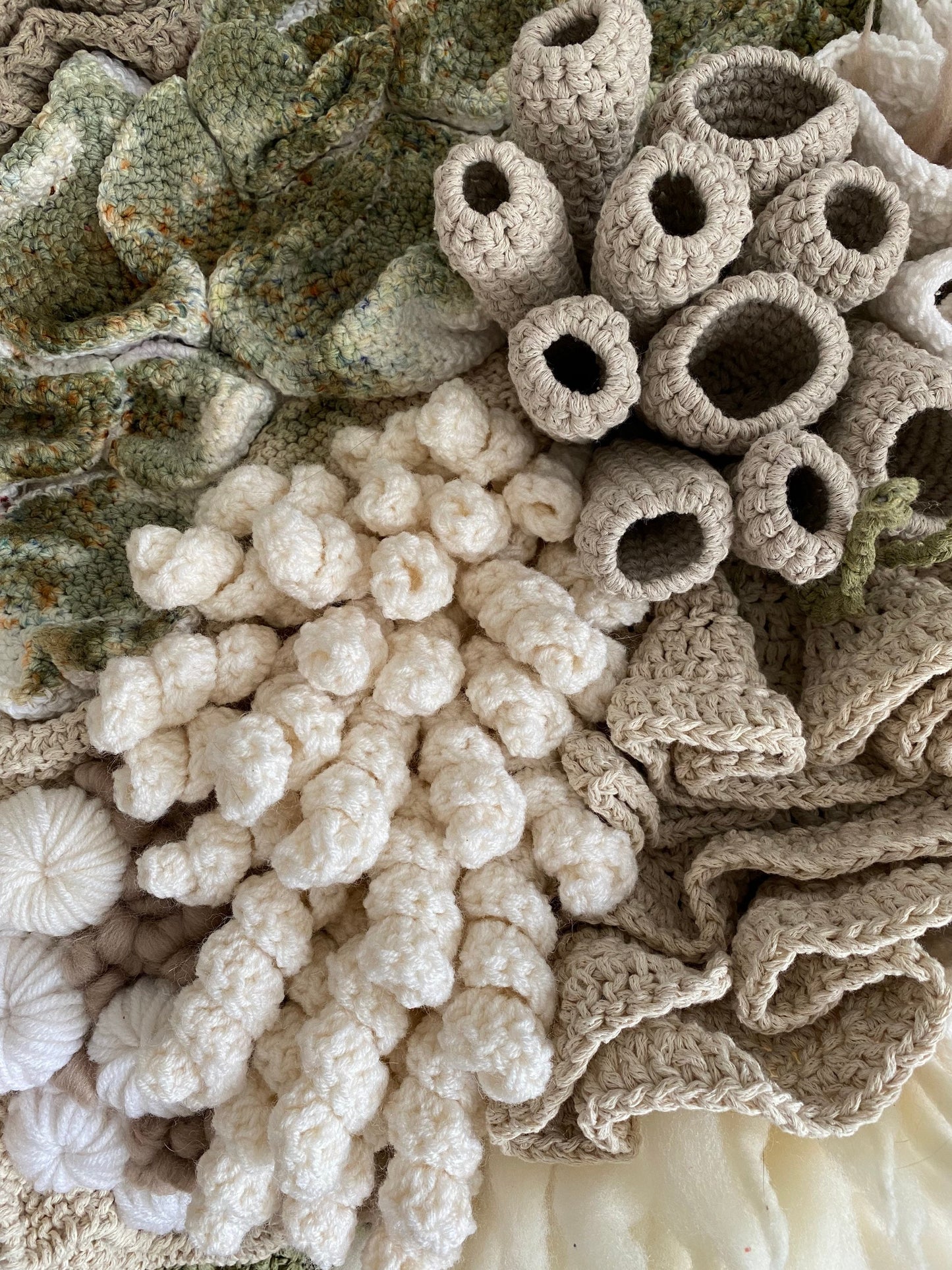 Coral Reef Fiber Art Wall Hanging, Crocheted Knitted Felted Tapestry