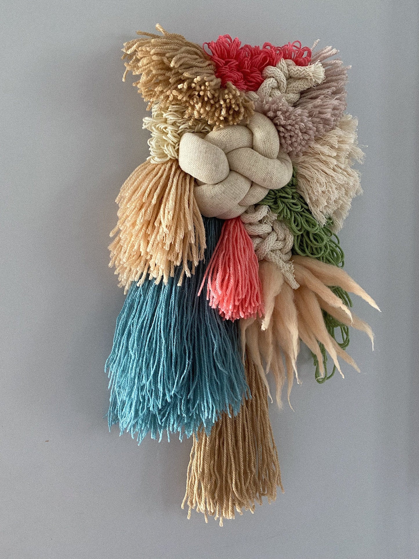 Coral Teal Ivory Woven Wall Hanging – Handmade Fiber Art Decor